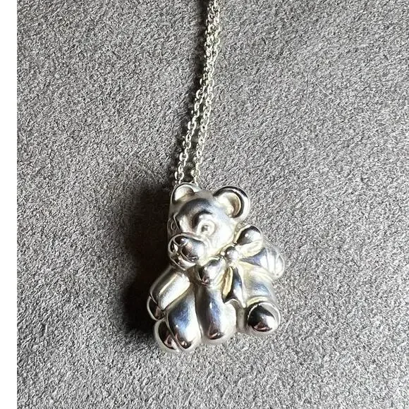Tiffany & Co. Teddy Bear with Ribbon Bow Necklace on 16 inch chain - Picture 3 of 5